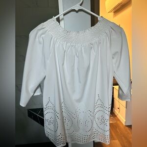 White Off-Shoulder Blouse with Eyelet Design